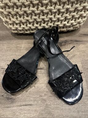 Michael Kors Black Patent Star-Embellished Ankle Strap Sandals